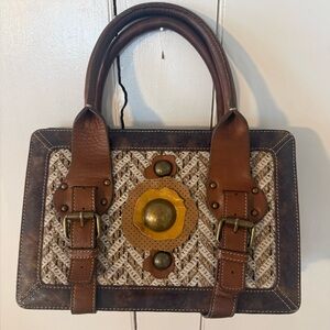 Vintage Brown and Tan Woven Satchel